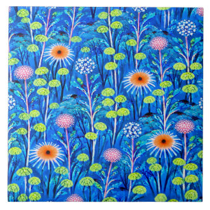 Blue Fantasy Wildflower Meadow Ceramic Tile
