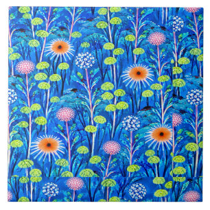 Blue Fantasy Wildflower Meadow Ceramic Tile