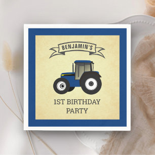 Blue Farm Tractor Kids Birthday Party Napkin