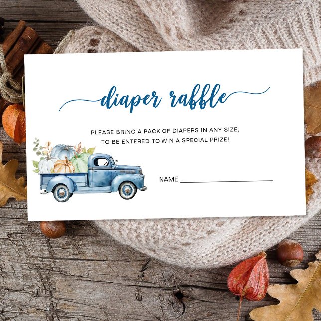 Blue Farm Truck Pumpkins Baby Shower Diaper Raffle Enclosure Card (Creator Uploaded)