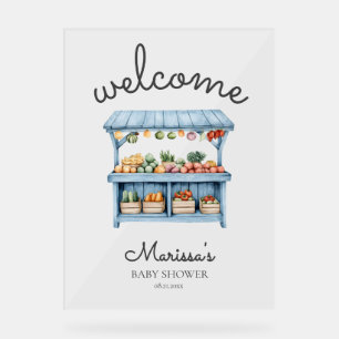 Blue Farmers Market Baby Shower Welcome Acrylic Sign