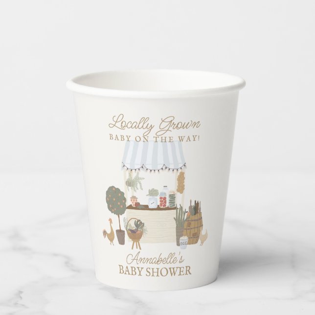 Blue Farmers Market Farm Fresh Baby Shower Paper Cups (Front)