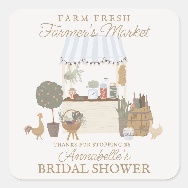 Blue Farmers Market Farm Fresh Bridal Shower Favou Square Sticker (Front)