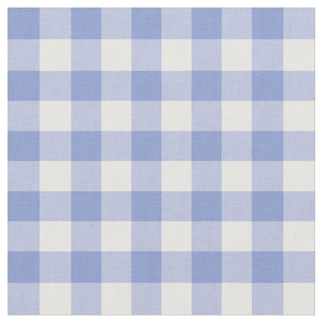 Blue Farmhouse Gingham Plaid Chequered Pattern Fabric (Close Up)