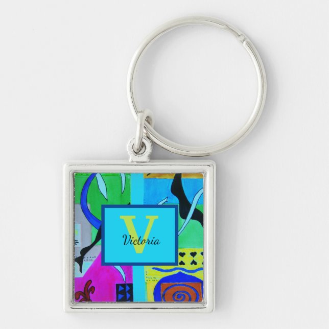 Blue Fashion Abstract Inspiration From Matisse Key Ring (Front)