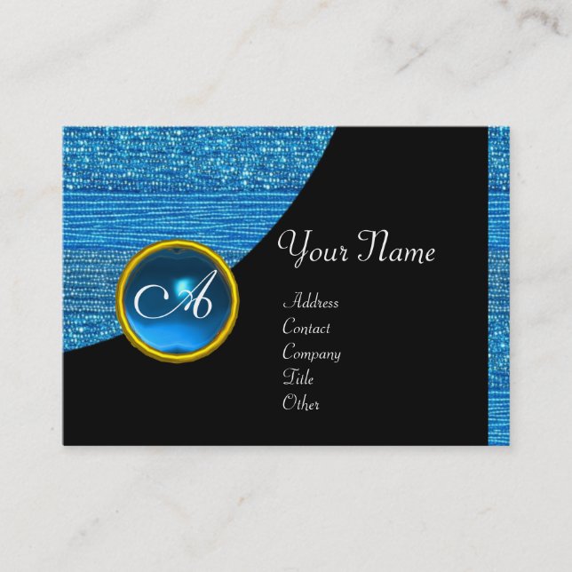 BLUE FASHION BEADS MONOGRAM ,black sapphire Business Card (Front)