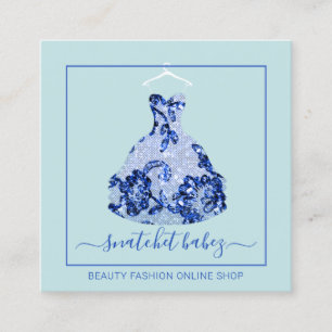 Blue Fashion Stylist Event Dress QR Code Logo Square Business Card