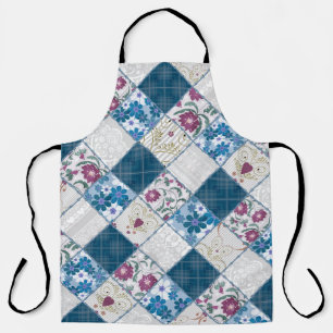 Blue fashionable rustic pattern of fabric scraps apron