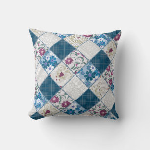 Blue fashionable rustic pattern of fabric scraps cushion