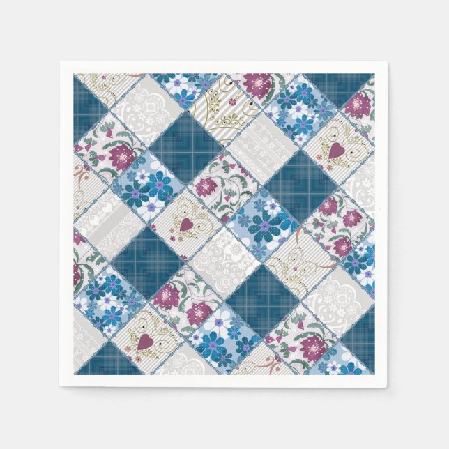 Blue fashionable rustic pattern of fabric scraps napkin (Front)