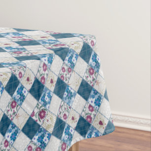 Blue fashionable rustic pattern of fabric scraps tablecloth