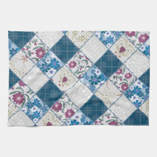 Blue fashionable rustic pattern of fabric scraps tea towel