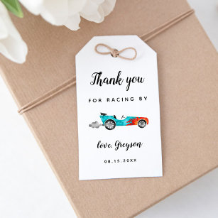 Blue Fast Car Thanks For Racing By Birthday  Gift Tags