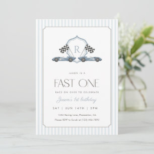 Blue Fast One 1st Birthday Vintage Racing Car  Invitation