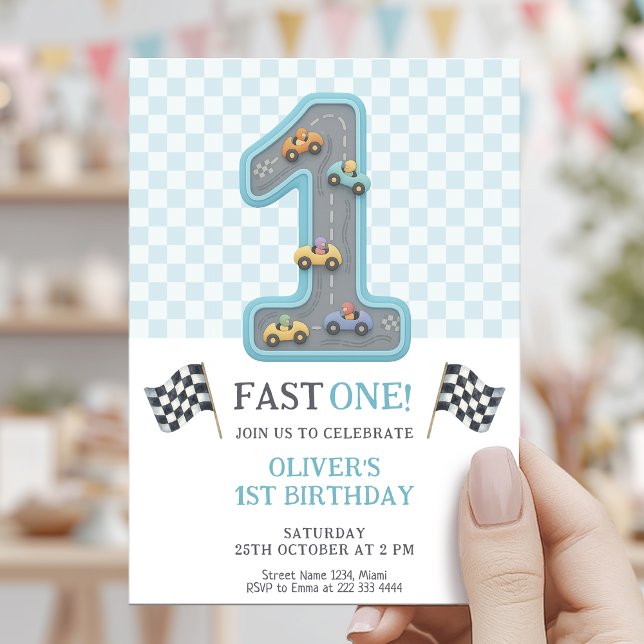 Blue Fast One Birthday Race Invitation (Creator Uploaded)