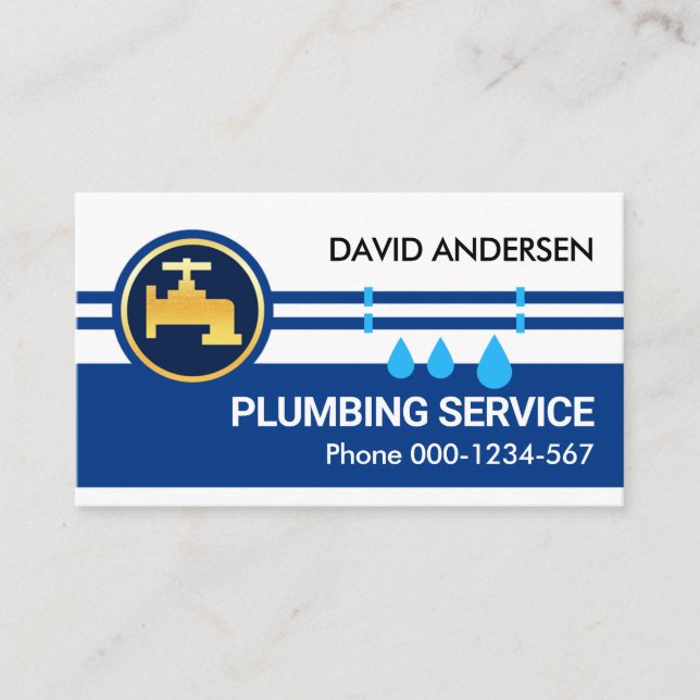Blue Faucet Plumbing Piping Business Card (Front)