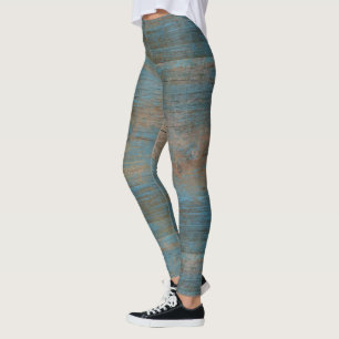 Blue Faux Beach Wood Texture Leggings