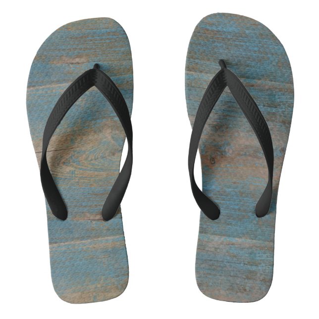 Blue Faux Beach Wood Texture Thongs (Footbed)
