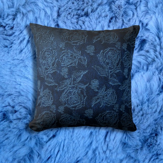 Blue Faux Embossed Rose Leather Cushion (Creator Uploaded)