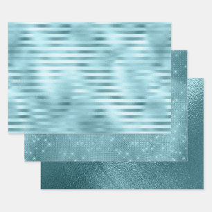 Blue Faux Foil Mix and Match 2 Wrapping Paper Sheet