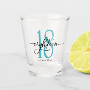 Blue Faux Glitter 18th Birthday Shot Glass