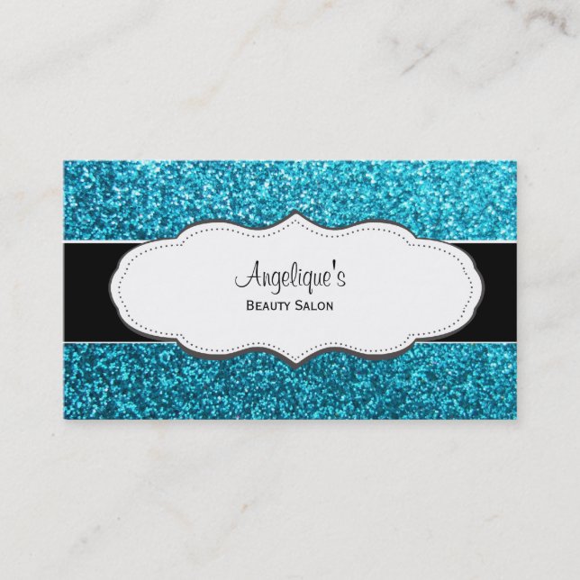 Blue Faux Glitter Business Cards (Front)