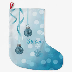 Blue Faux Glitter Christmas Ornaments Large Christmas Stocking