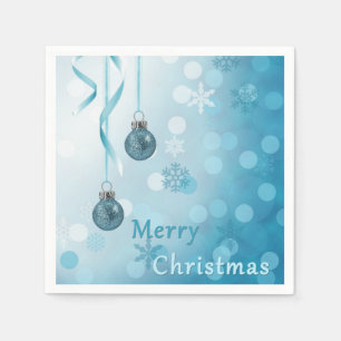 Blue Faux Glitter Christmas Ornaments Napkin