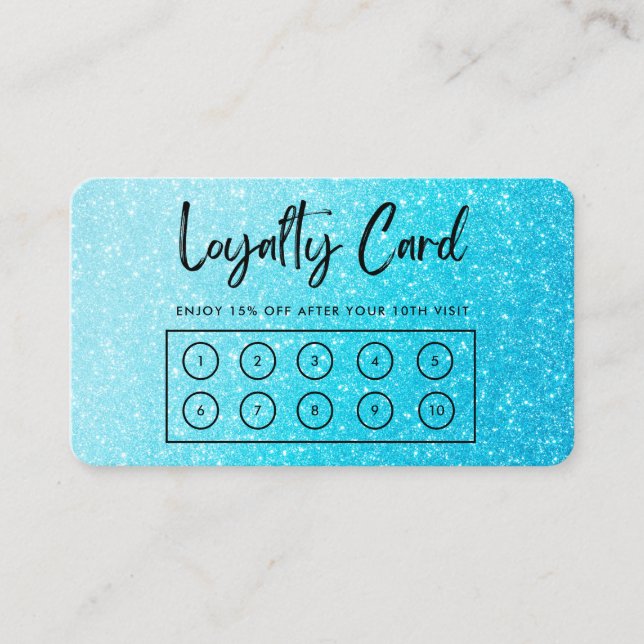 Blue Faux Glitter Custom Loyalty Card (Front)