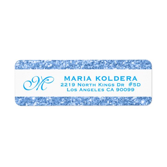 Blue Faux Glitter Custom Monogram Return Address Label