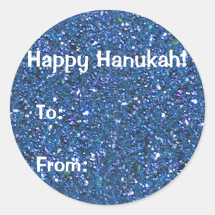 Blue (faux) Glitter Hanukkah Gift Stickers