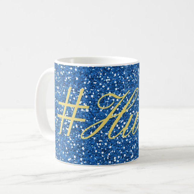 Blue Faux Glitter Hustle Design Coffee Mug (Front Left)