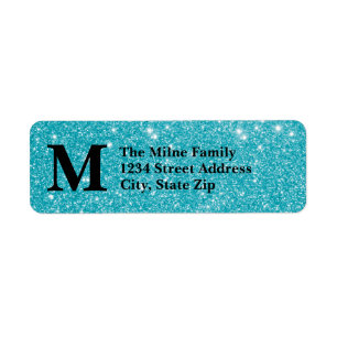 Blue Faux Glitter Monogram Address Labels