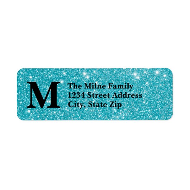 Blue Faux Glitter Monogram - Return Address Labels (Front)