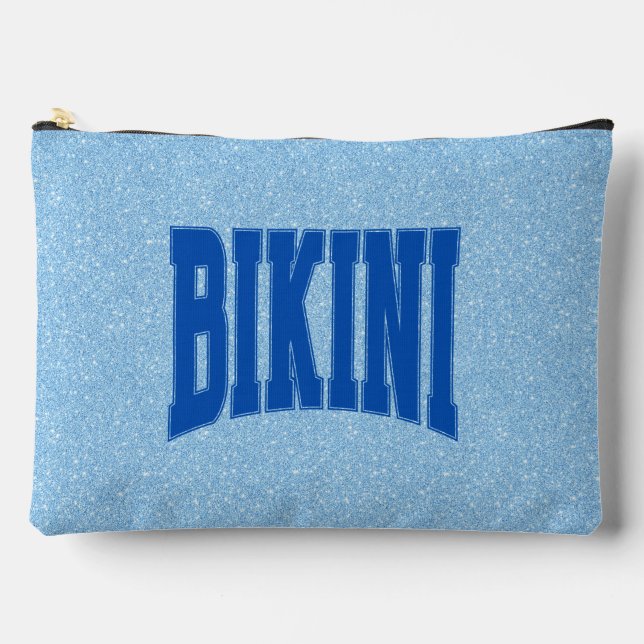 Blue Faux Glitter + Navy BIKINI Accessory Pouch (Front)