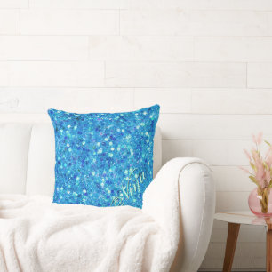 Blue faux Glitter Pillow