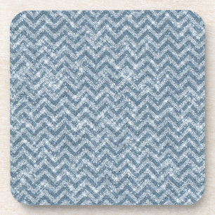 Blue Faux Glitter Sparkle Chevron Coaster