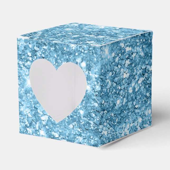 Blue faux glitter sparkling shiny sequin look  favour box (Front Side)