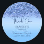 Blue Faux Glitter Sweet 16 Birthday Thank You Classic Round Sticker<br><div class="desc">Blue Faux Glitter Sweet 16 Birthday Thank You Classic Round Sticker. Birthday party thank you stickers are perfect for envelope seals and party bag stickers.</div>