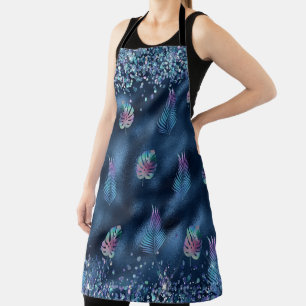 Blue Faux Glitter with Colourful Matching Leaves Apron