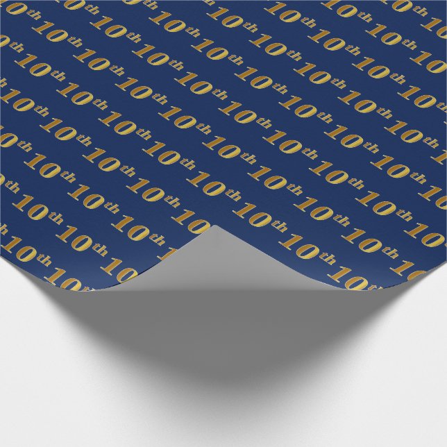 Blue, Faux Gold 10th (Tenth) Event Wrapping Paper (Corner)