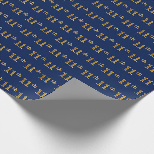 Blue, Faux Gold 11th (Eleventh) Event Wrapping Paper (Corner)