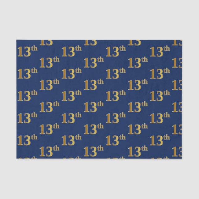 Blue, Faux Gold 13th (Thirteenth) Event Tissue Paper (Front)