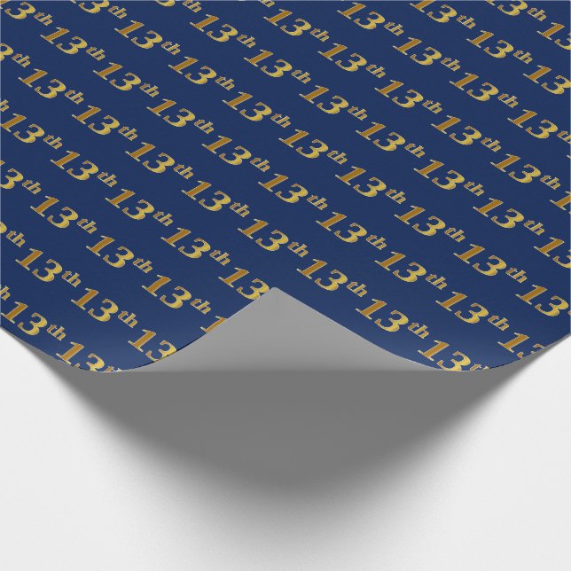 Blue, Faux Gold 13th (Thirteenth) Event Wrapping Paper (Corner)