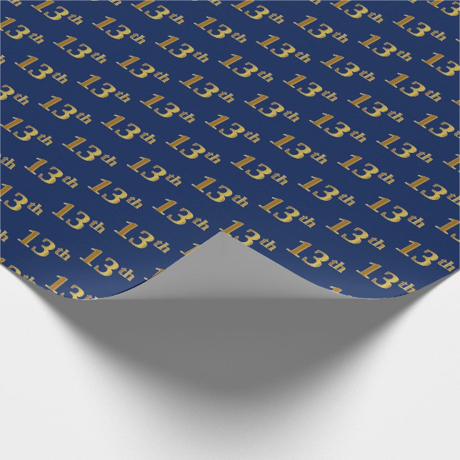 Blue, Faux Gold 13th (Thirteenth) Event Wrapping Paper (Corner)