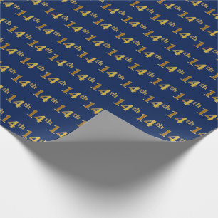 Blue, Faux Gold 14th (Fourteenth) Event Wrapping Paper