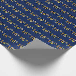 Blue, Faux Gold 16th (Sixteenth) Event Wrapping Paper
