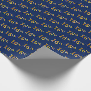 Blue, Faux Gold 16th (Sixteenth) Event Wrapping Paper