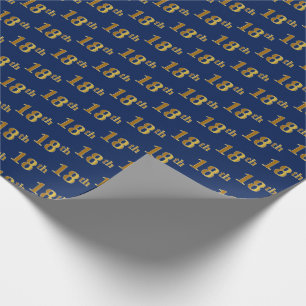 Blue, Faux Gold 18th (Eighteenth) Event Wrapping Paper