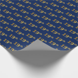 Blue, Faux Gold 19th (Nineteenth) Event Wrapping Paper